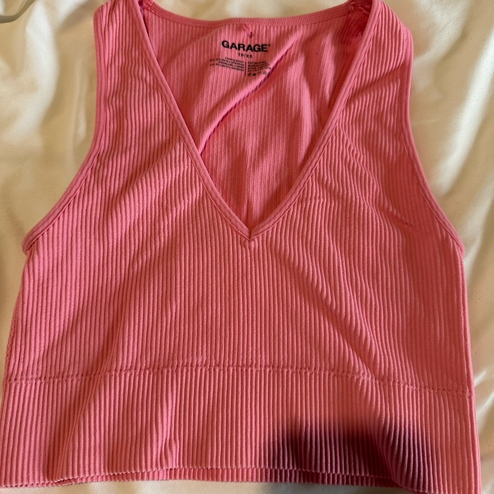 Garage Ribbed Pink V-Neck Tank Top